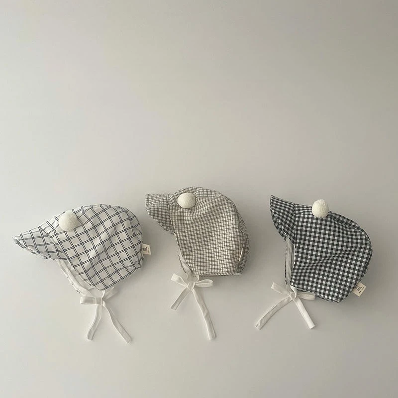 

Double Sided Plaid Baby Bucket Hat Summer Cotton Infant Sun Visor Cap Korean Solid Color Reversible Kids Fisherman Caps Bonnet