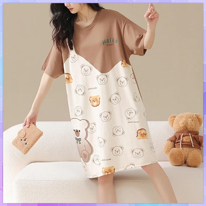 

Summer Cotton Nightgowns Plus Size Homewear Sleepwear For Women And Sexy Casual Nightwear Ladies Cartoon Nightdress Female