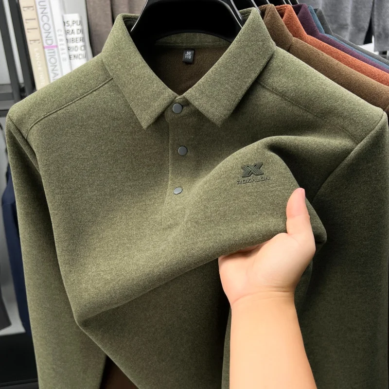Designer Brand Printed Men's Polo Shirt Autumn New Comfort Long Sleeve Lapel Solid Color T-shirt Fashion Business Men's Clothing