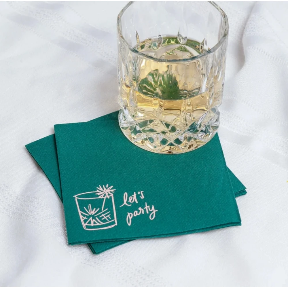 50Pcs Let’s Party Cocktail Napkin Set | Guest Towel | Foil Print | Funny | Entertaining | Hostess | Party | Appetizer | Wedding