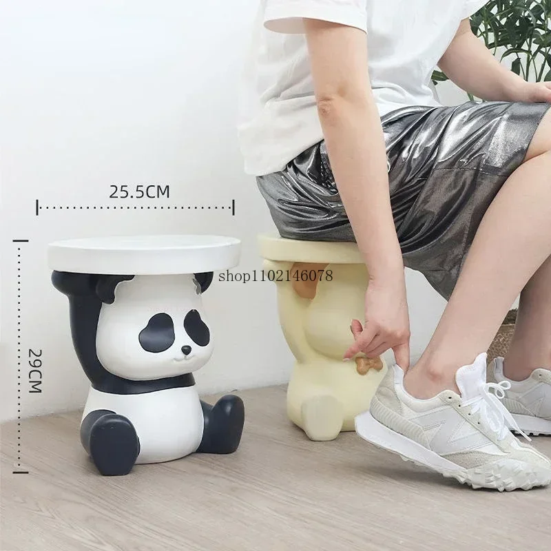 Panda-shaped Shoe Changing Stool Creative Ottoman for Home Entrance Living Room Multi-use Vanity Chair Decorative Home Accessory