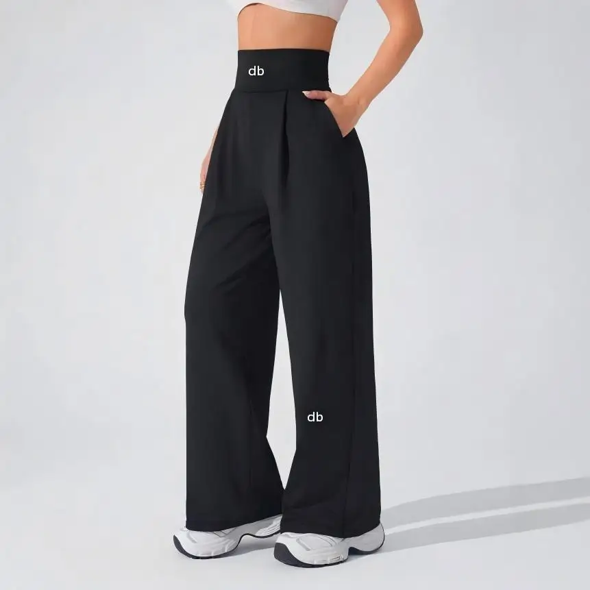 High-waisted, cinched-in casual pants for ladies - slimming and flattering straight-leg pants for exercise and yoga.