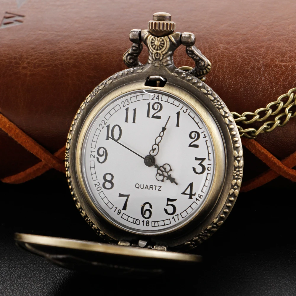 Bronze Fishing Theme Competition Award Quartz Pocket Watch Vintage Necklace Pendant Universal Clock Gift for Boys and Girls