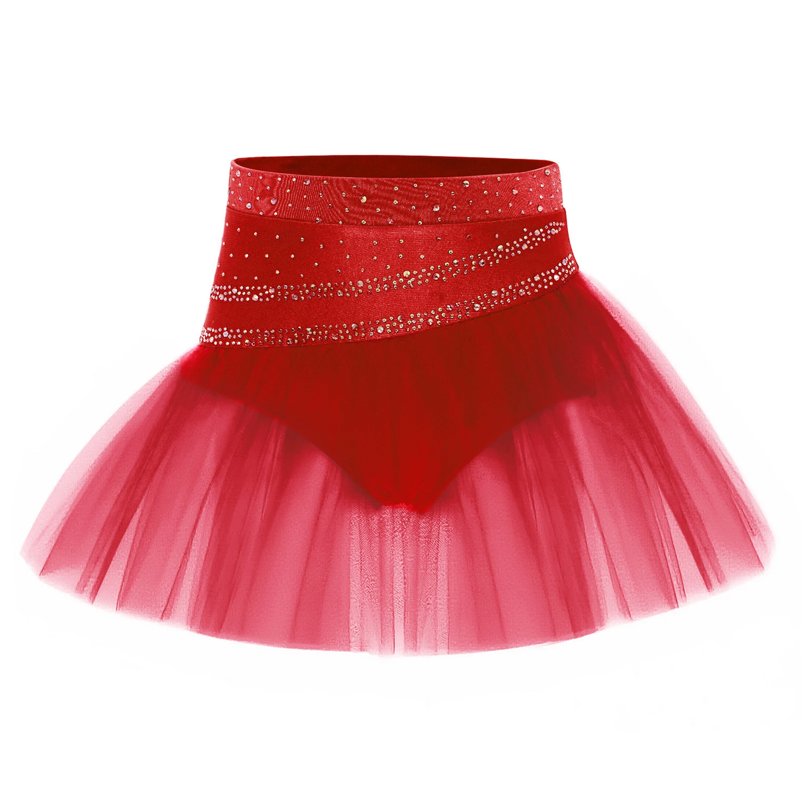 

Girls Ballet Skirt Shiny Rhinestones Elastic Waist 2 Layers Tulle Tutu Skirts Jazz Latin Lyrical Dance Skirt Performance Costume