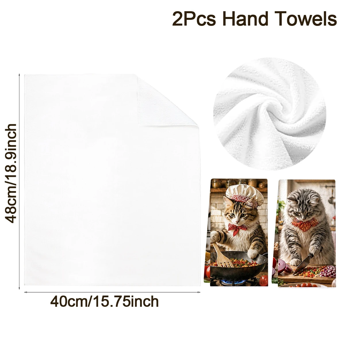 2pcs Cute Cat Chef Kitchen Towels 40*48cm Funny Kitten Cooking Print Soft Polyester Hand Towels for Farmhouse Home Kitchen Decor