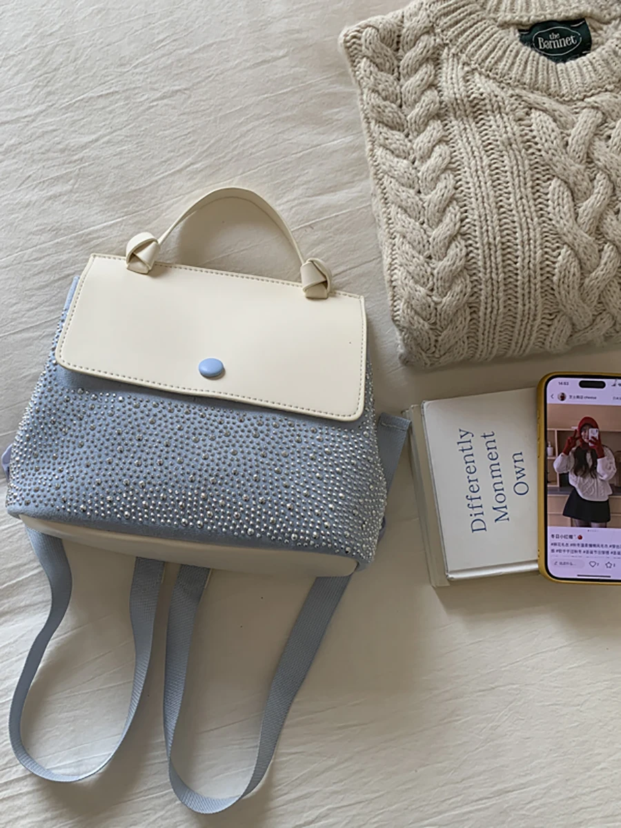 

High End Diamond-set Backpack for Women Winter New Versatile Travel Commute Handbags Fashion Popular College Student Backpack