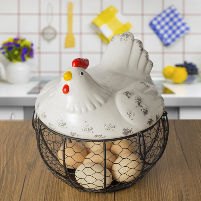 Ceramic Egg Organizer Storage Basket Egg Basket Fruit Container Box Ceramic Wicker Baskets Decorative Kitchen Basket Egg Storage