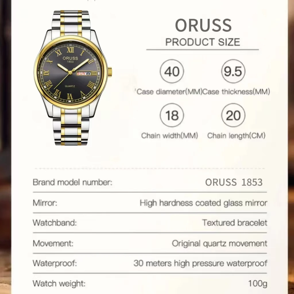 ORUSS الأصلي الفاخرة كوارتز ساعة مضيئة ساعة رجالي للرجال Freeshiping موضة ساعات المعصم الفولاذ المقاوم للصدأ مقاوم للماء جديد