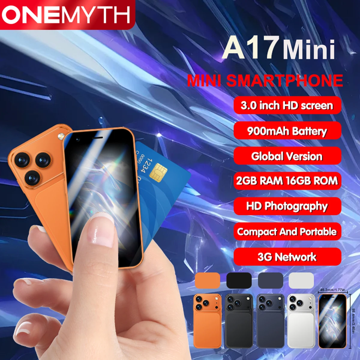 ONEMYTH A17 mini smartphone, 3.0 inches, 3G dual-SIM dual-standby, facial recognition, Android system, compact smartphone