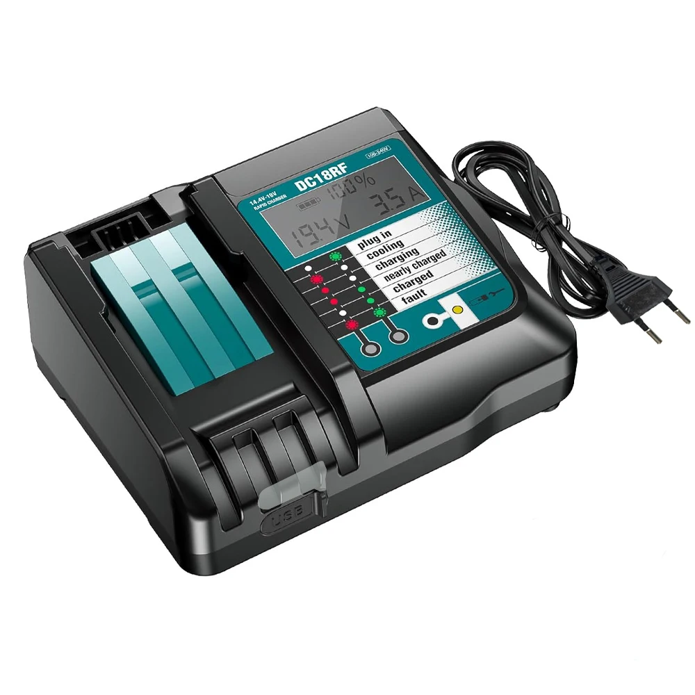 DC18RF Li-ion Super Fast Charger for Makita 14.4V-18V Lithium Battery BL1860B,BL1830,,BL1415,BL1440 with LED Screen, USB Port