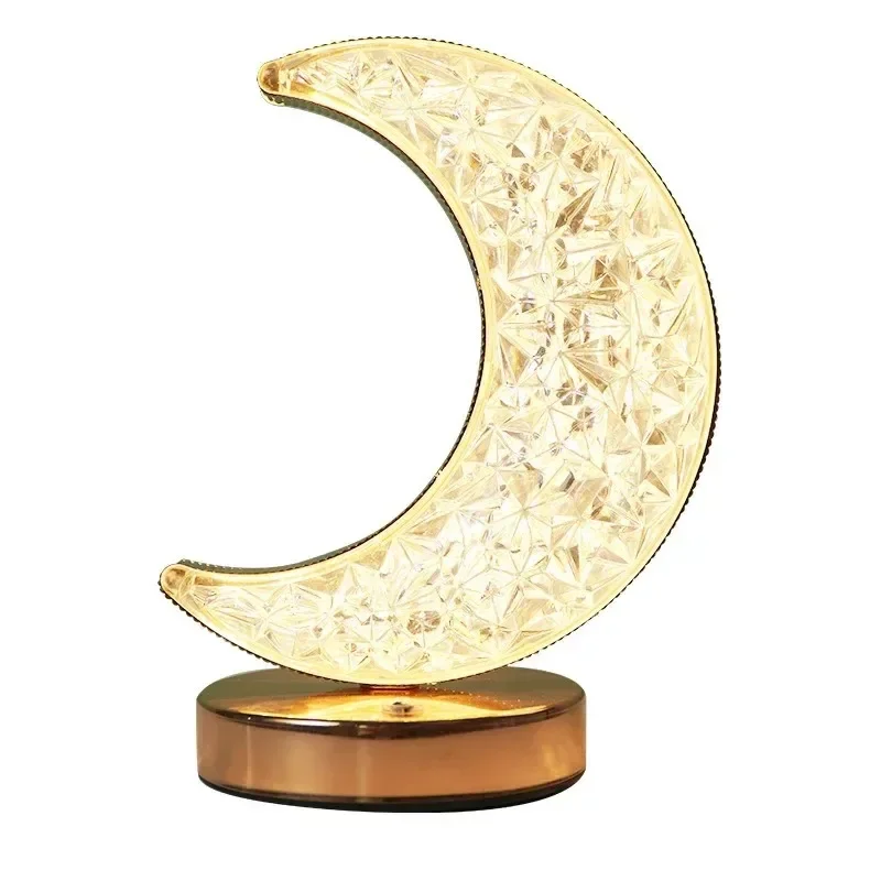 Luz Led nocturna C5 Moon Star, lámpara de mesa de cristal recargable, Interruptor táctil regulable, decoración de habitación de Ramadán, lámpara ambiental de Luna 3D, regalo