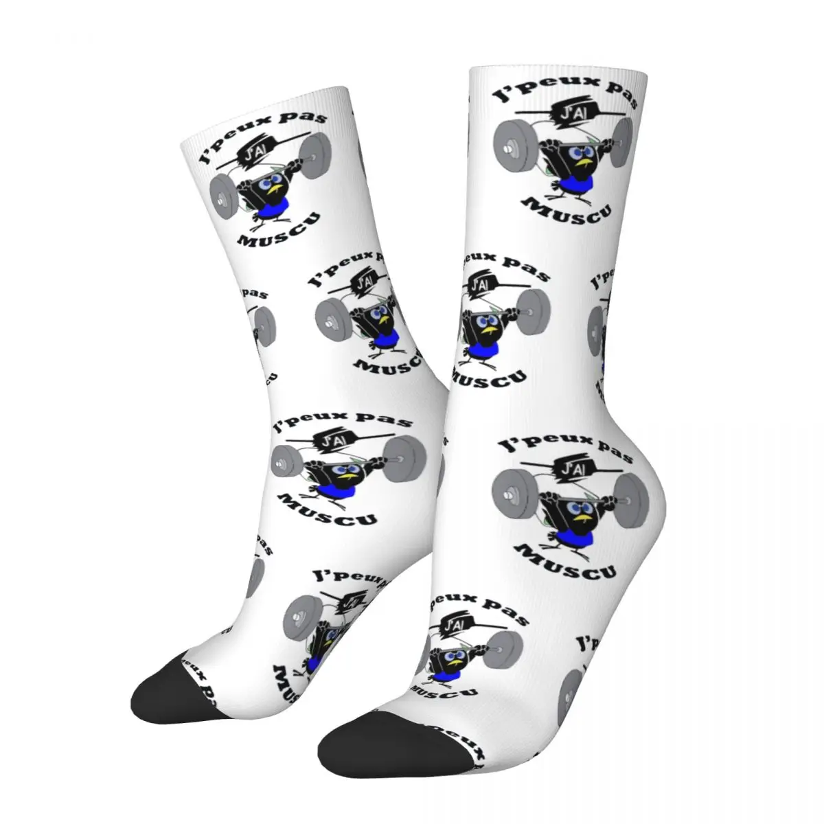 Harajuku I Can\'t, I Have MUSCU Calimero Cartoon Chicken Basketball Socks Polyester Long Socks for Women Men Non-slip