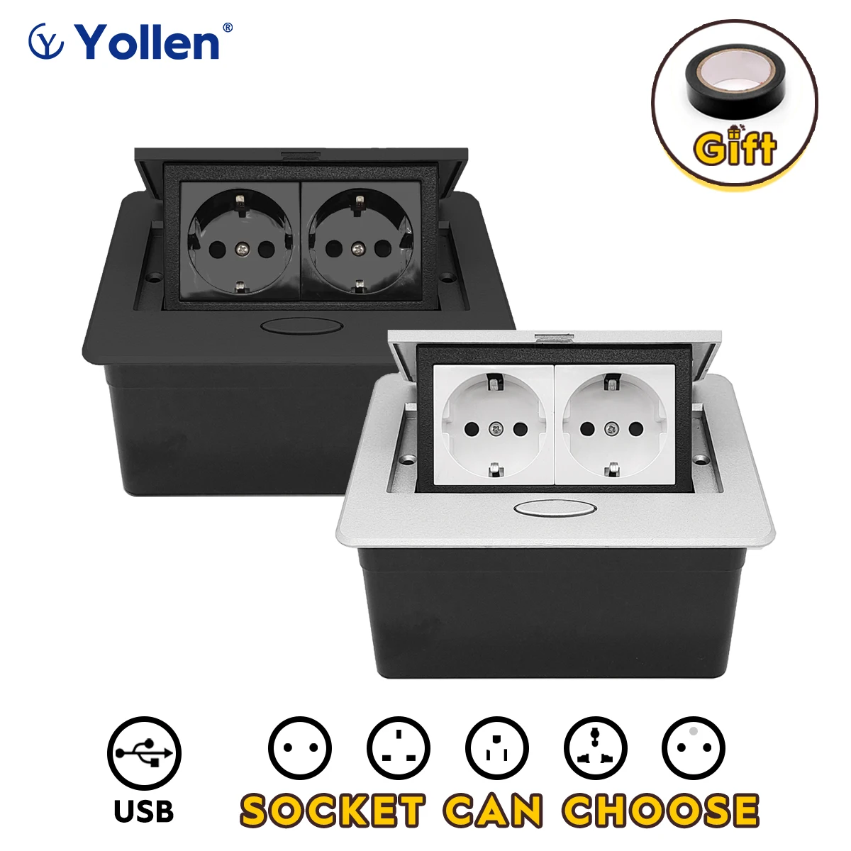 

Metal Panel EUR Version RU Table Socket 2Outlet 2USB A Or C Option Office Kitchen Cabinet Desktop Hidden Type 16A Power Module