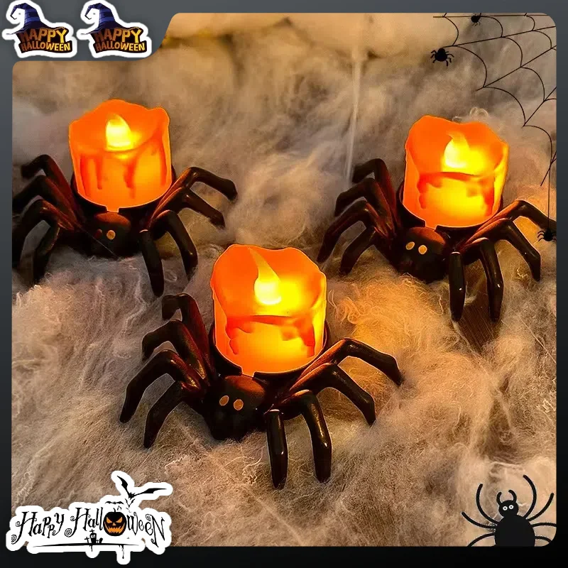 

Halloween Spider Candle Light Atmosphere Decoration Props Led Pumpkin Lantern Glowing Spider Night Light Halloween Decoration