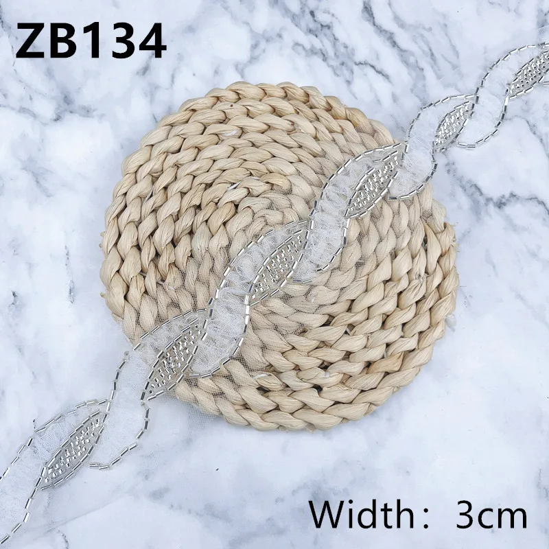 1yard Width 3cm Glitter Rhinestone Chain Band Beads White Lace Ribbon DIY Belt Wedding Dress Garment Sequin Accessories ZB134