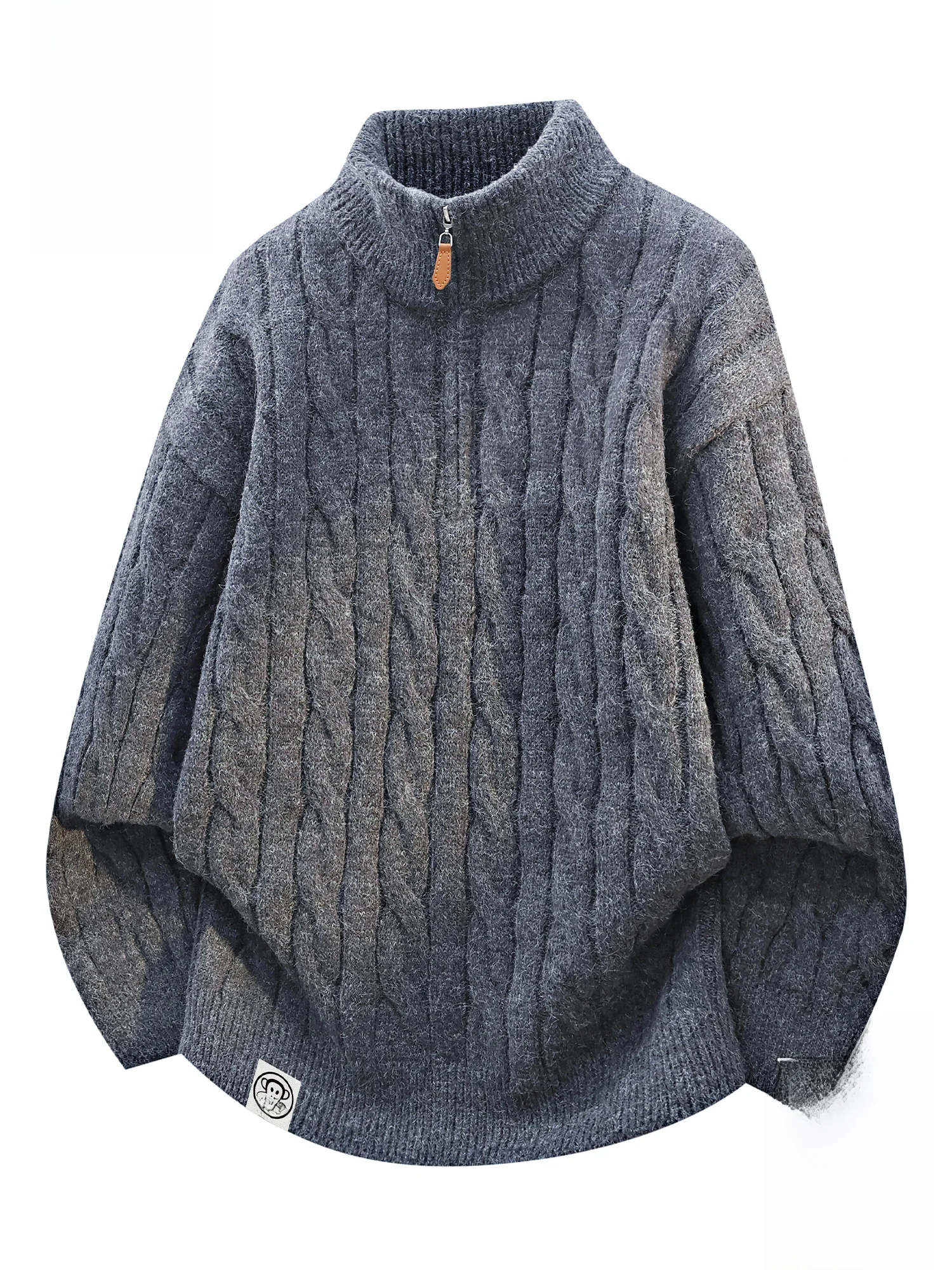 

PaulFrank Thiened Knitted Sweater f Zip Loose Fit Stand Collar Winter Warm Casual Sle Men's Faion Fce Lined Top