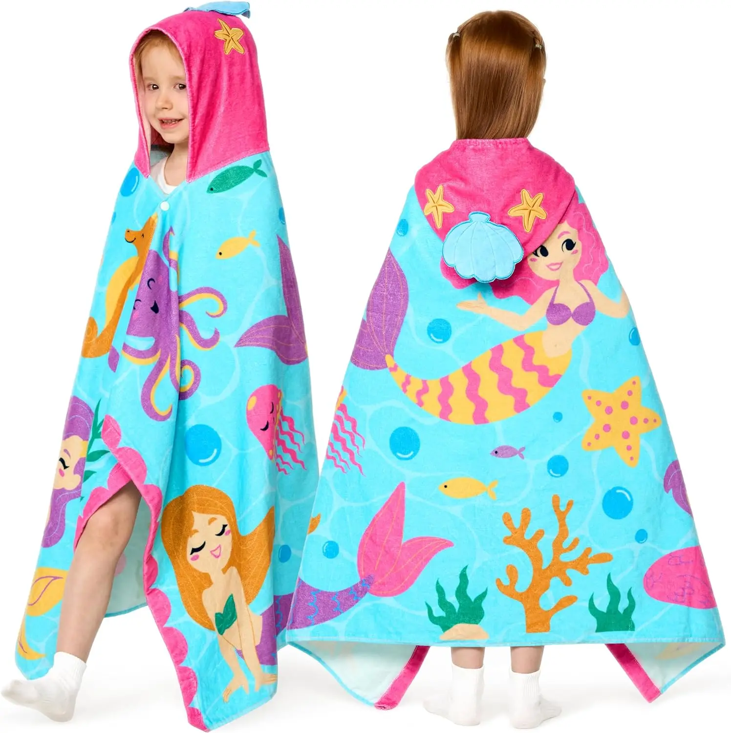 

Мягкое хлопковое детское пляжное полотенце с капюшоном, 30x50 дюймов, для детей от 3 до 10 лет, впитывающее полотенце-накидка для мальчиков и девочек