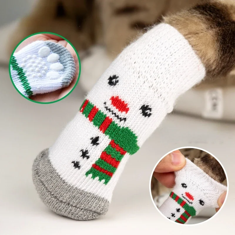 Christmas Socks for Santa Claus Elk Snowman Pet Socks Non Slip Foot Cover Christmas Supplies Dog Shoes for Small Dogs