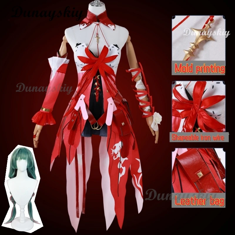 Phrolova Cosplay Costume Wig Game Wuthering Waves Phrolova Red Spider Lily Suit Gorgeous Dress Uniform Halloween Party Outfit