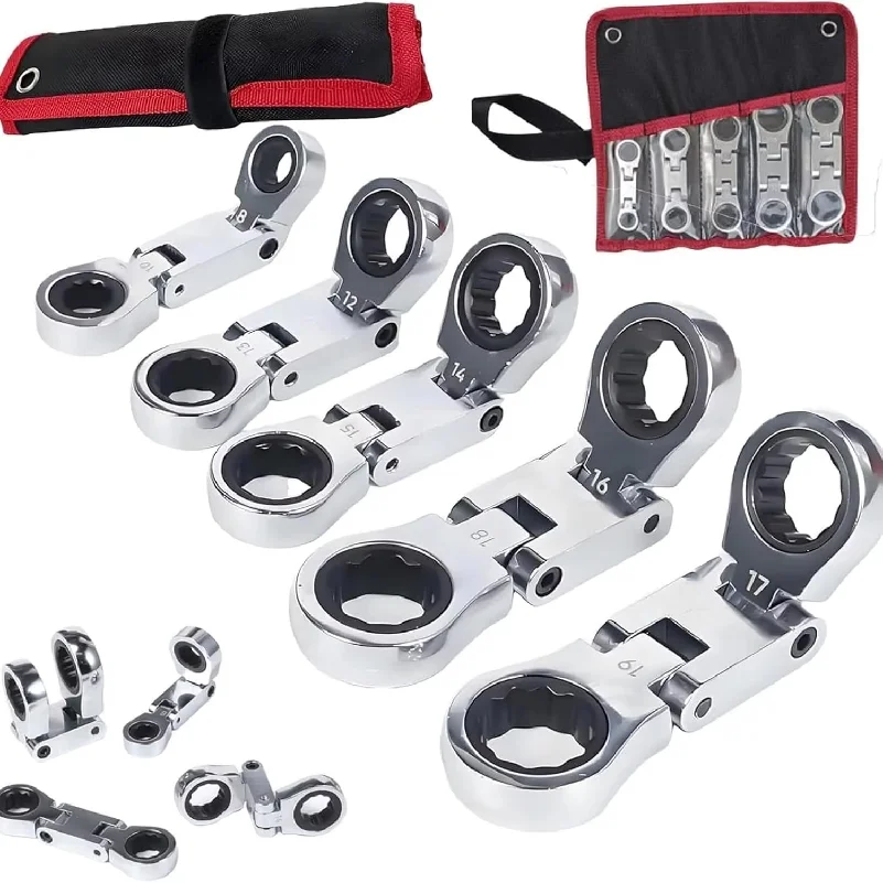 ​Dual-Drive Ratchet​,​5 Pack Stubby Wrenches Set​,​3/4Inch Retractable Ratchets Wrenches Set for Narrow Spaces