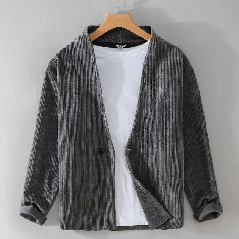 Chaqueta de pana de un solo botón para hombre, Blazer informal de uso diario, ropa Vintage Harajuku, primavera y otoño, novedad