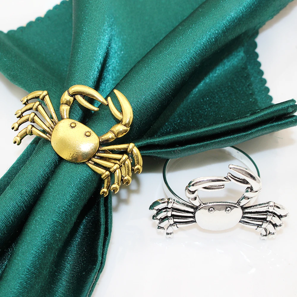 20Pcs Crab Napkin Rings Gold Coastal Napkin Ring Holders for Wedding Theme Party Beach Coastal Table Decor and Daily Use HWM285