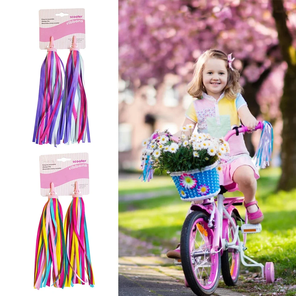 2/4PCS Scooter Bicycle Handlebar  Decoration  Colorful Tassels Streamers Ribbon Kids Girls Boys Outdoor Cycling Accessories