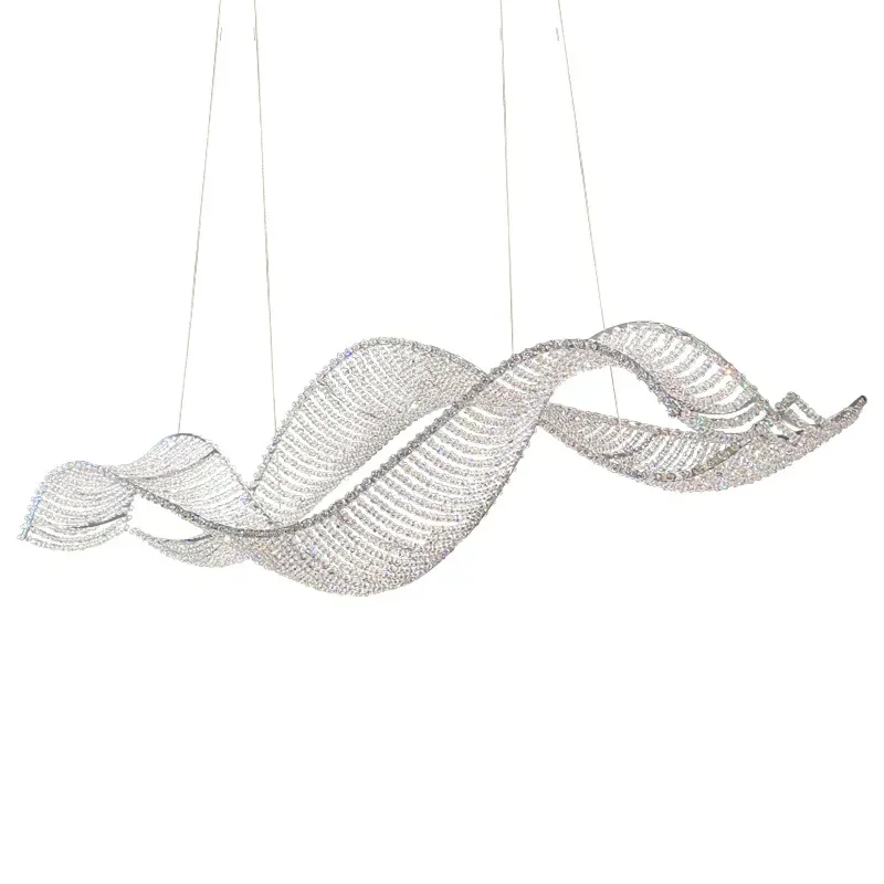 Ocean Wave Luxury Crystal LED Ceiling Chandelier Chrome Hanging Lamp 2023 Stylish Home Decoration Light for Dining Room