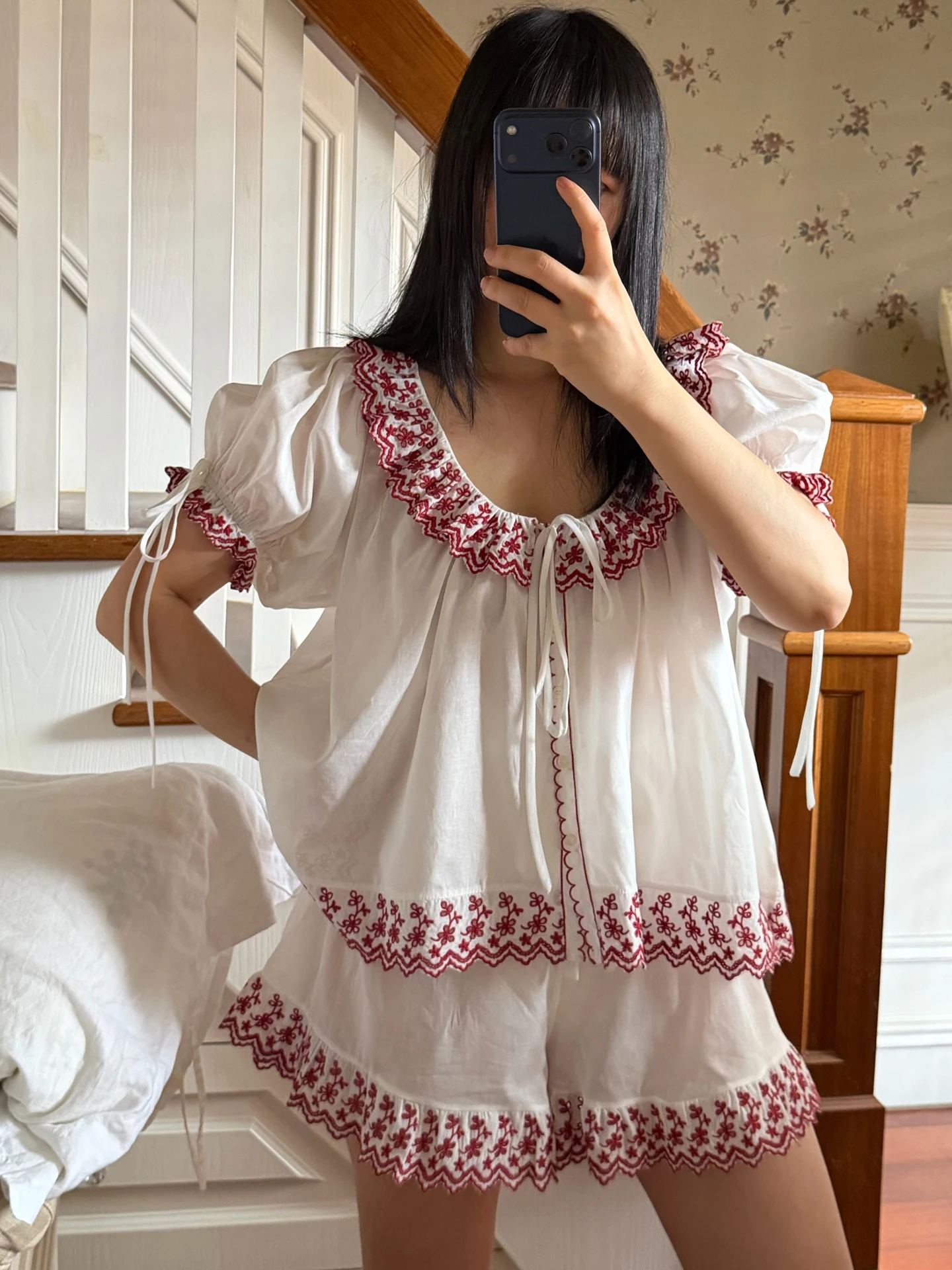 ladies-cotton-short-sleeve-shorts-pajamas-set-comfortable-home-wear-summer-new-style-pure-cotton-soft-round-neck-drawstring-w