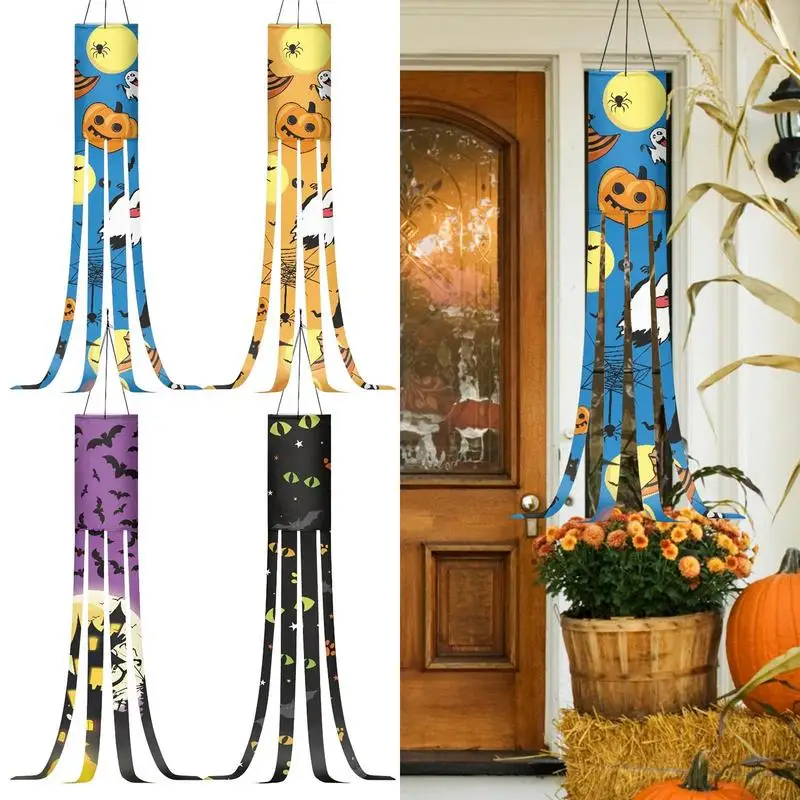 Windsock Flag Quick Drying No Fade Polyester Halloween Banners Hangable Decors for Patio Front Door Porch Lawn Party Yard