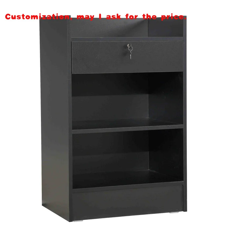

custom.Wooden Reception Desk with Drawer and Lock Cabinet Checkout Display Counter showcase Slatwall Display Supermarket