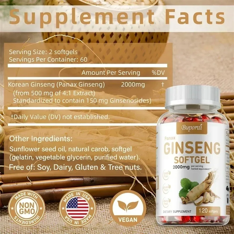 Panax Ginseng Capsules Ginseng Root Extract Supports Energy, Strength, Vigor, Performance in Women and Men