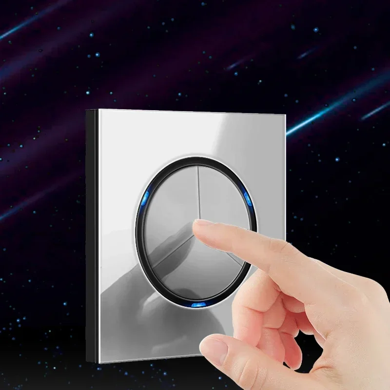 Grey Glass 1 2 3 4 Gang Wall Light Switch LED Indicator AC Cooker Push Return For Waterheator DIY Free Combination