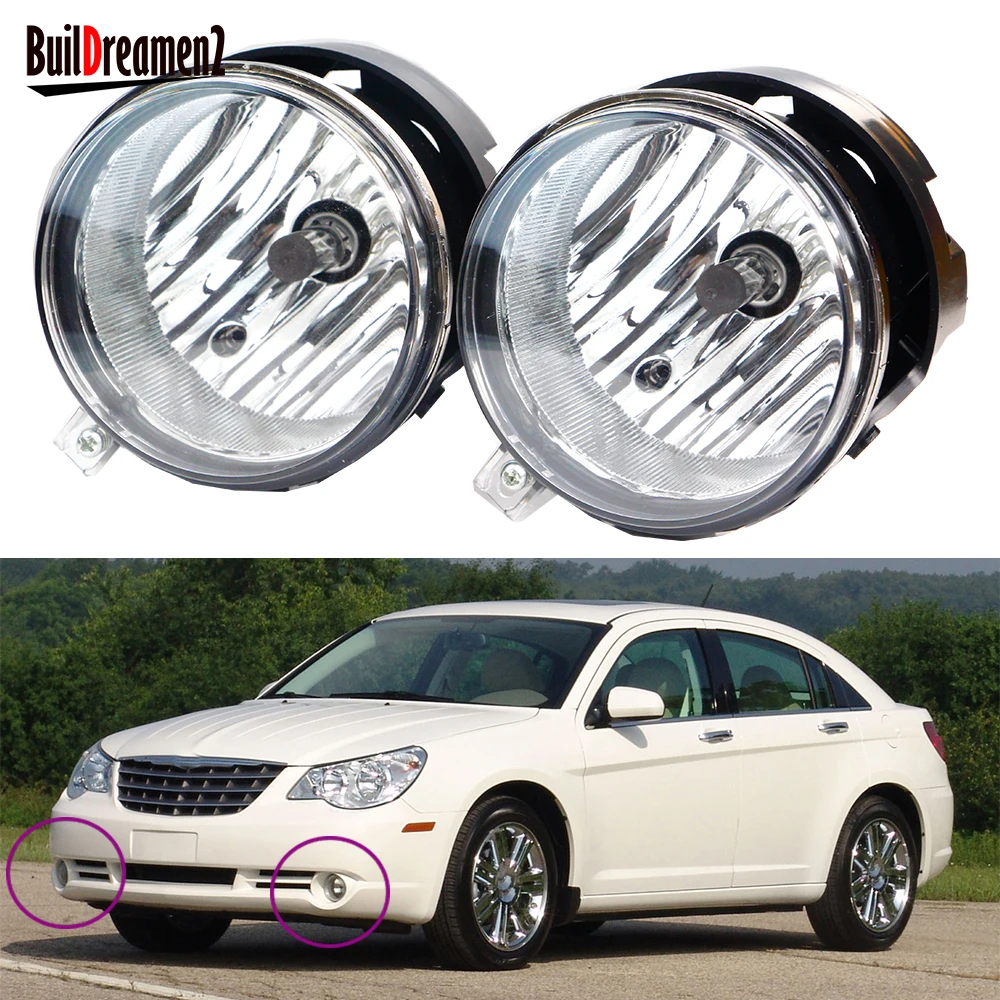 2 X Car Right + Left Fog Light Assembly with 9005 H10 Halogen Bulb 55W 100W For Chrysler Sebring 2007 2008 2009