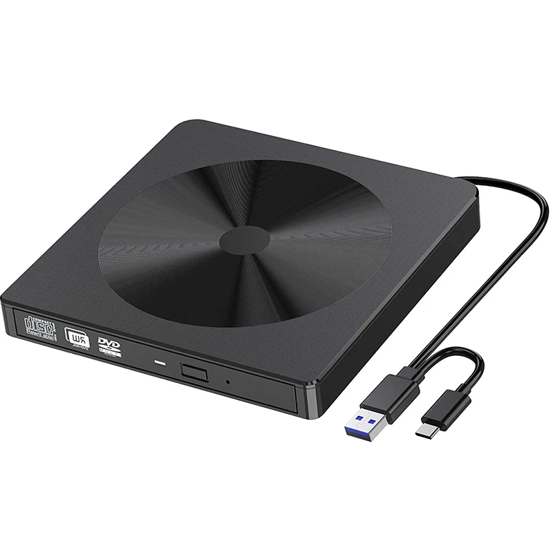 Unidade de DVD Bluray Externo Portátil, USB 3.0 e Tipo-C, Blu-Ray Burner, DVD Burner, Slim, 3D