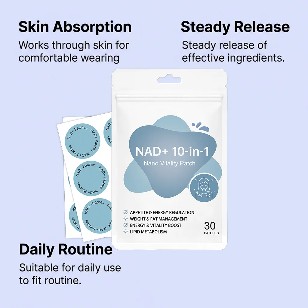 NAD+ 10-in-1 Nano Vitality Transdermale Pflaster 30 Stück Runde Hellblaue Pflaster Hautfreundlicher Klebstoff Tägliche Externe Körperpflege – Detail 4