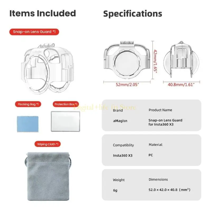 E06D PC Lens Guard Clear Caps Caps Dustproof Lens Shield لـ 360 × 3 كاميرا رياضية