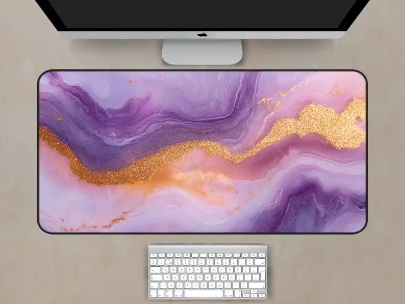 Purple and Gold Marble Desk Mat, Purple Marble Mouse Pad, Office Gaming Desk Decorative Mat, A Perfect Gift for Friends.