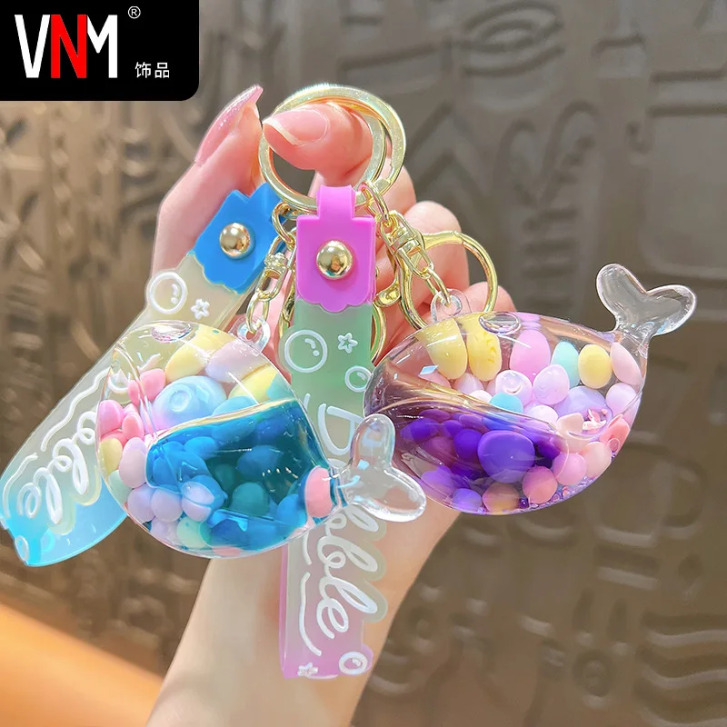 Quicksand Oil Floating Candy Whale Keychain Female Small Pendant Children's Schoolbag Cute