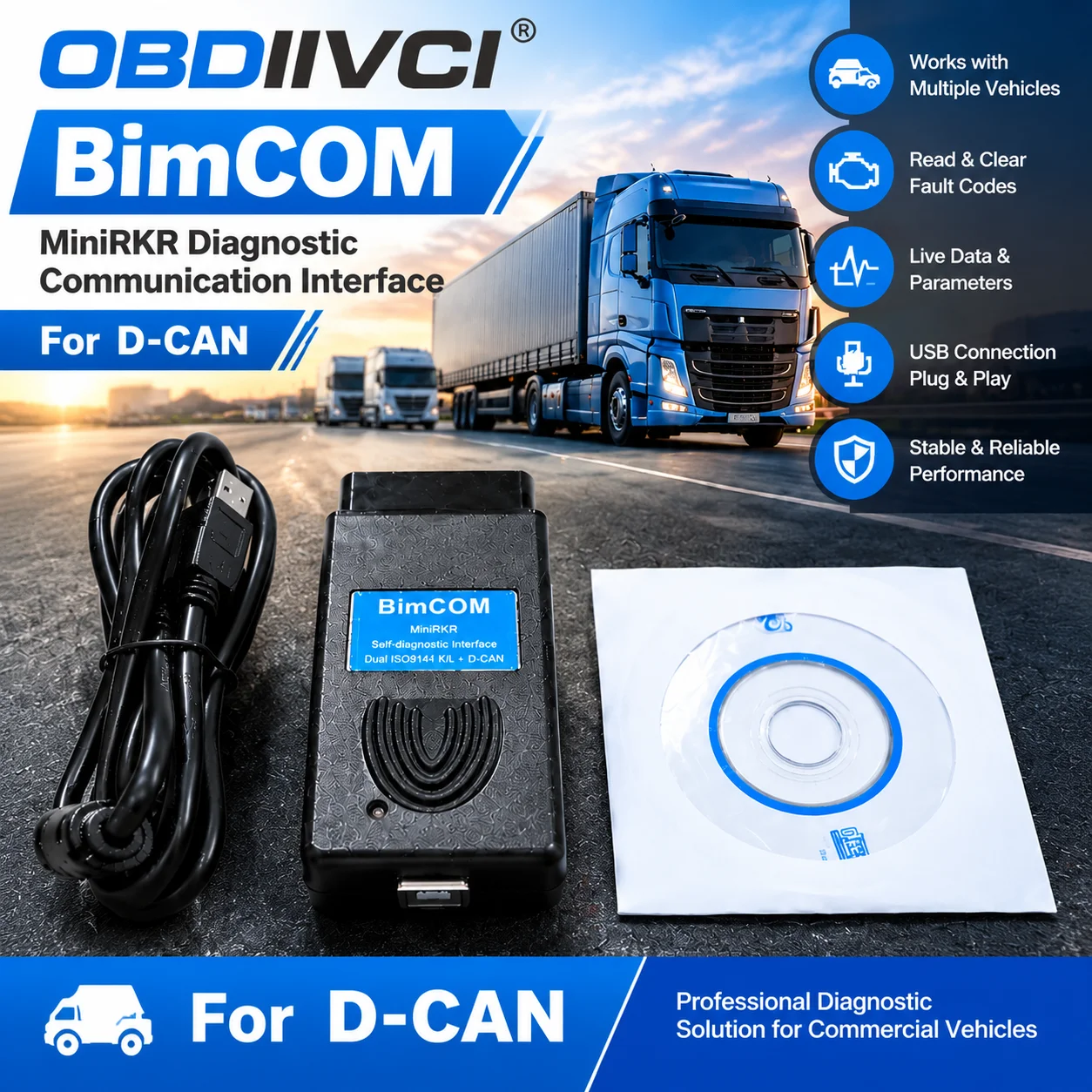 OBDIIVCI USB OBD2 K-Line CAN  Car Diagnostic Scanner Tool Vehicle Fault Code Reader Live Data Automotive Diagnostic Interface
