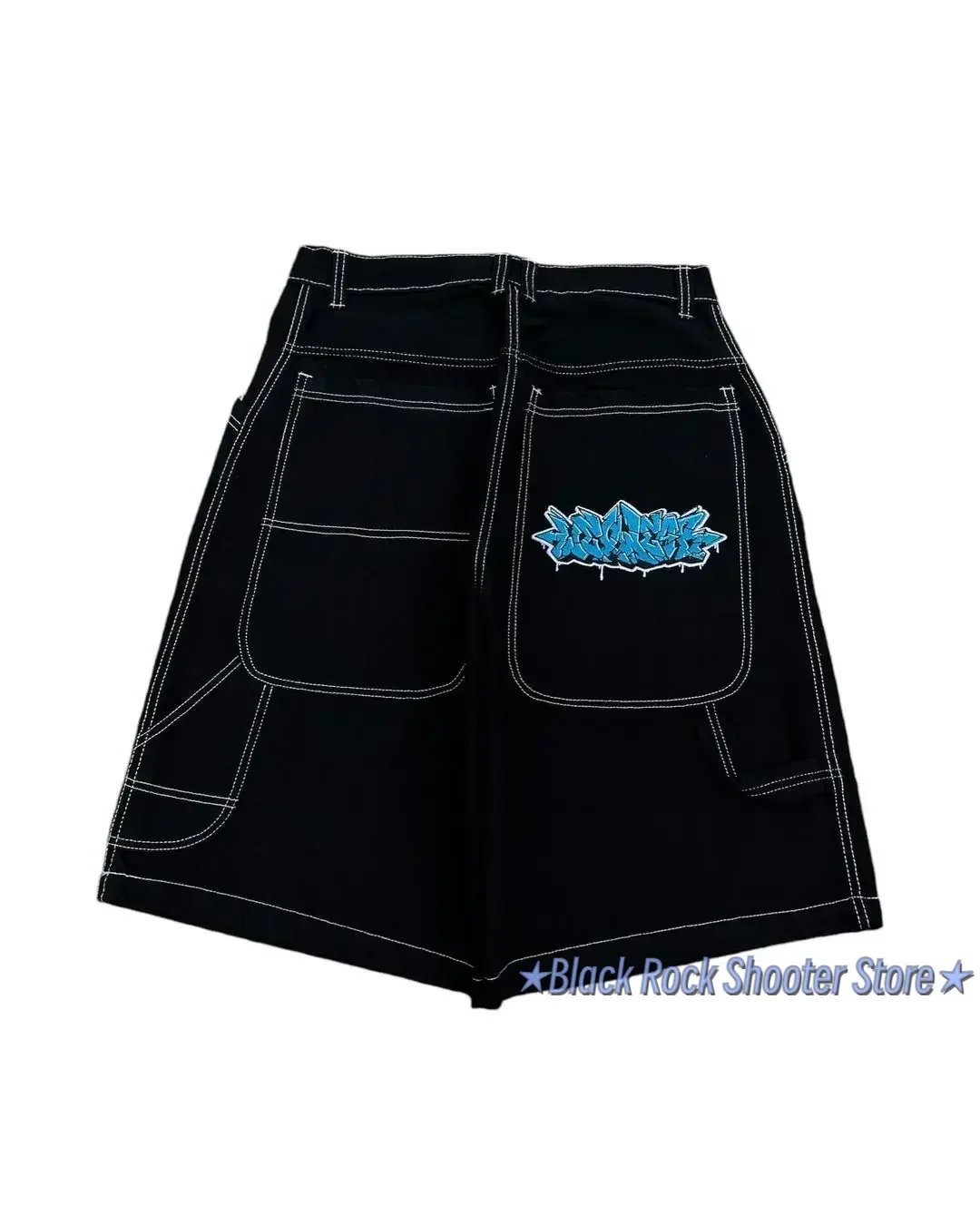 Wexwear 文字刺繍グラフィックショーツ原宿ストリートウェアヒップホップ Y2k 黒ジーンズデニムバギージムスケートショーツ男性服