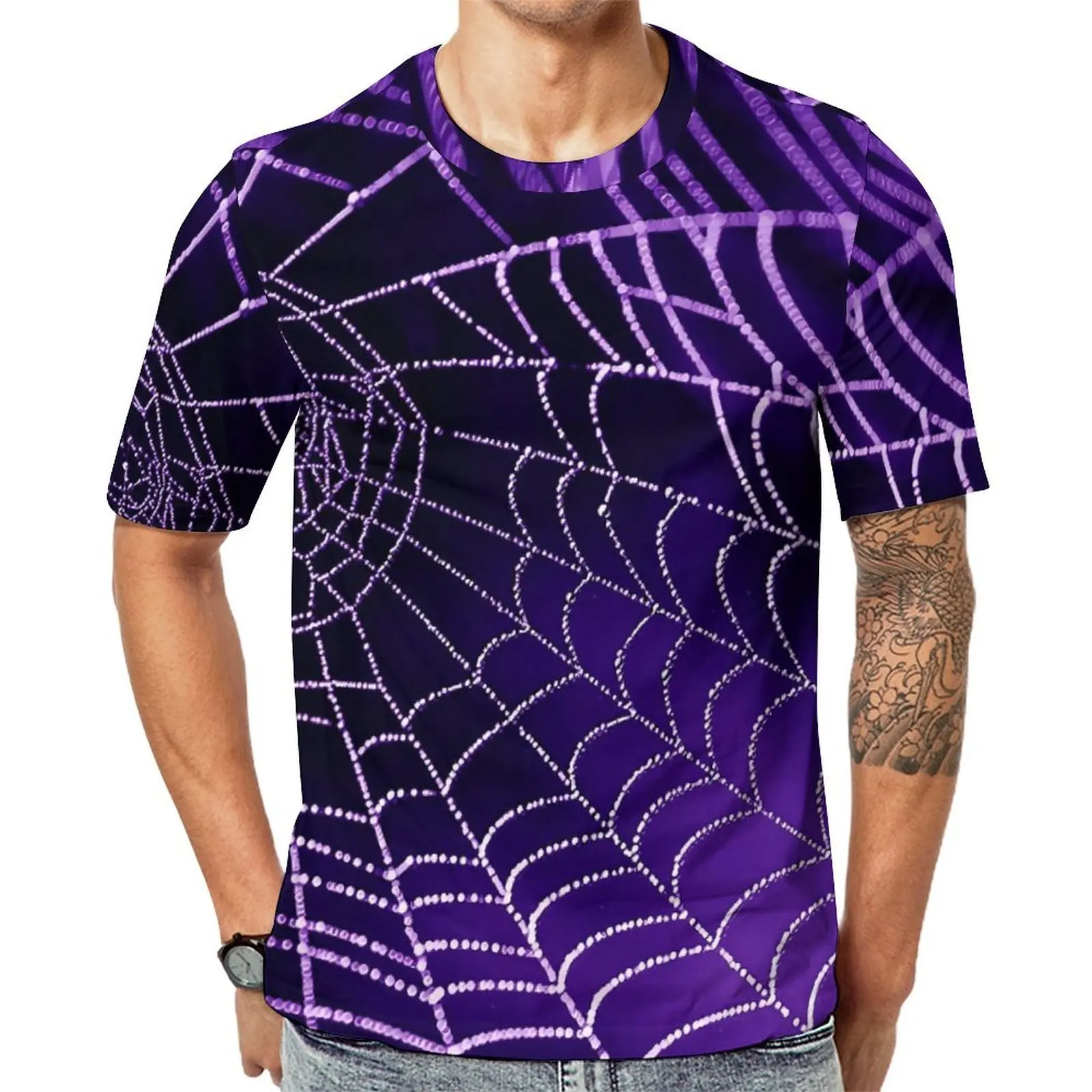 Halloween T Shirt Purple Spider Web Cool T Shirts Short-Sleeved Design Tops Dropshipping Summer Street Style Oversized Top Tees
