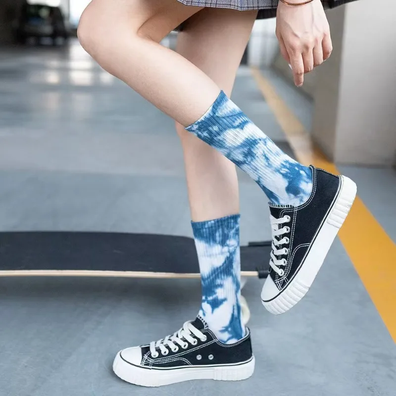 Tie dye socks children's new colorful pure cotton long tube ins dopamine trendy socks all season sports