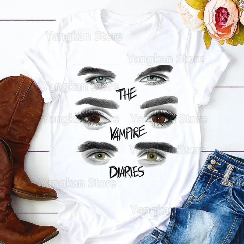 Damon Salvatore T Shirt Women 90s Graphic The Vampire Diaries T-shirt Tops Tee Cute Short Sleeve Chronicles Vampiricas Tshirt