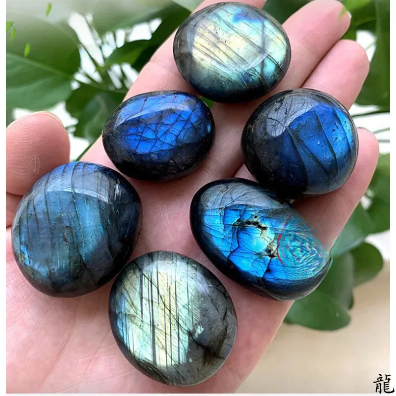Random 2pcs/set Natural Labradorite Palm Stone - Chakra Reiki Polished Healing Crystal for Stress Relief & Anxiety Therapy