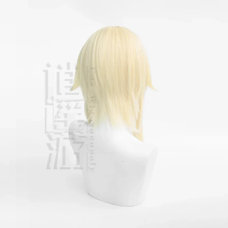 شعر مستعار اصطناعي مع قبعة ، شعر مستعار أنيمي تأثيري ، ذهبي فاتح ، شعر قصير ، مقاوم للحرارة ، حفلة هالوين ، 45