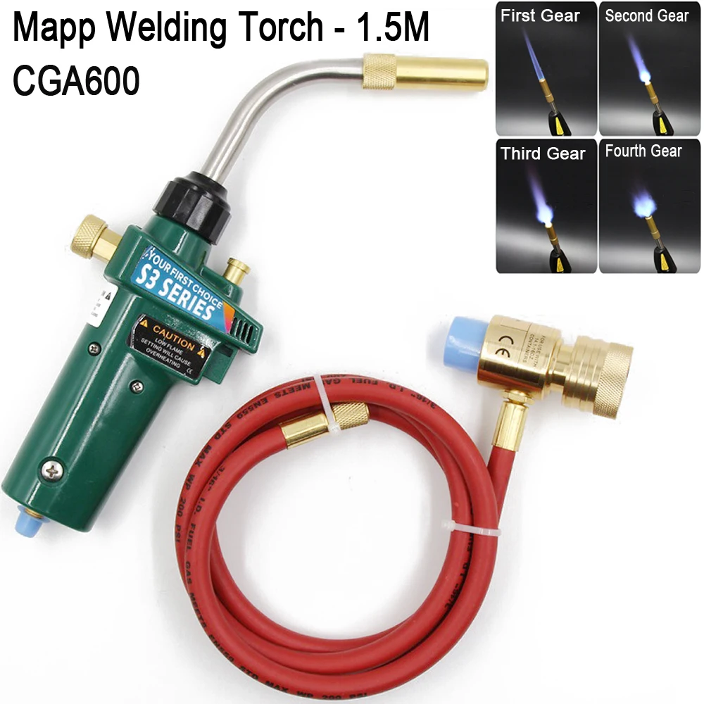 MAPP Welding Torch Piezo Ignition Gas Flame Soldering Tool 1.5m Hose CGA600 BBQ Heating Quenching HVAC Plumbing Brazing Torch