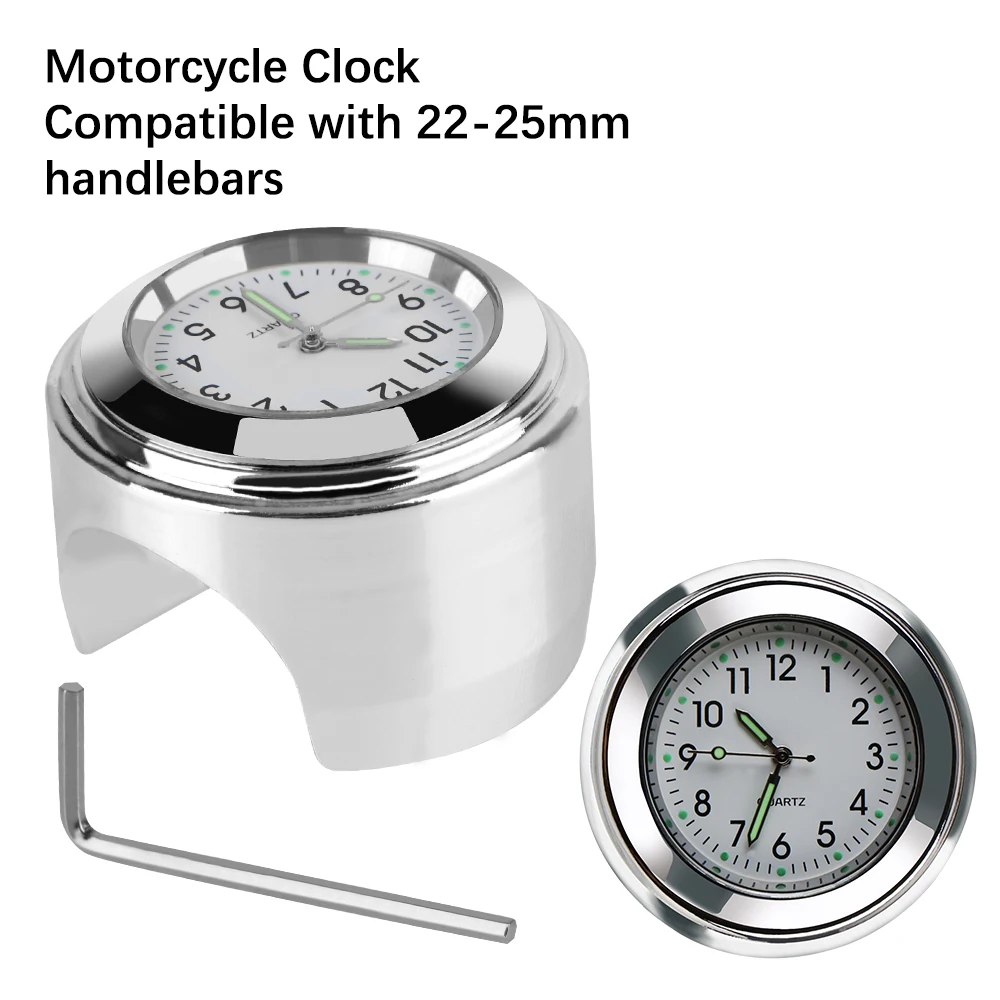 Thermometer Temp Gauge Motorcycle Handlebar Mount Clock Motorcycle Watch Waterproof Universal 22-25mm Luminous Clock