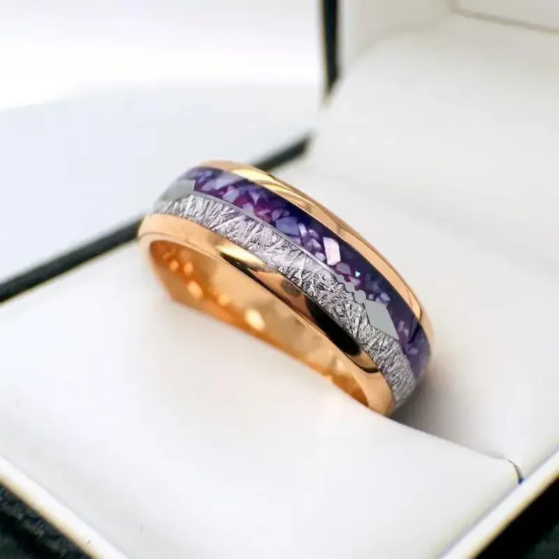 New Amethyst Gradient Splicing Ice Silk Foil Ring, Stainless Steel Carbon Fiber Couple Jewelry Ring, Exquisite Gift