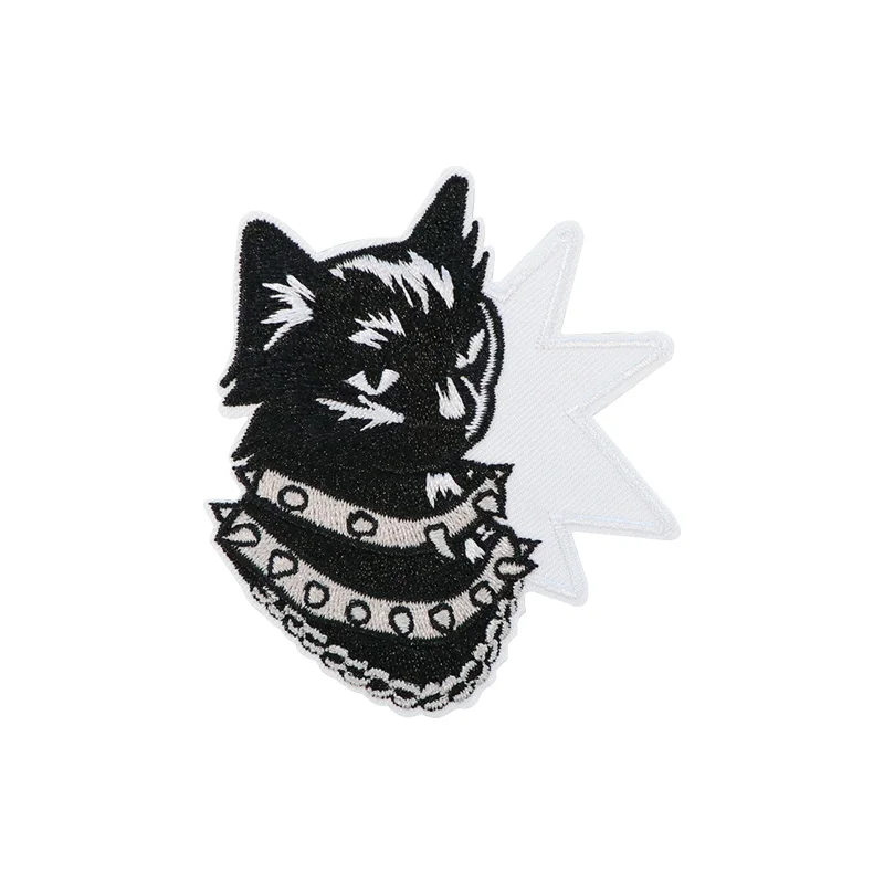 1PC Irregular Cat Embroidery Patch, Iron-on/Sewable for DIY Jackets, Hats, Bags – Cool and Stylish Subculture Fashion Accessory